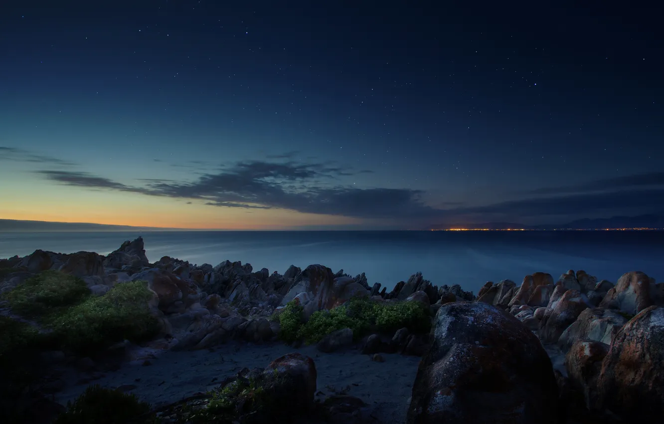 Фото обои небо, звезды, пейзаж, камни, океан, рассвет, берег, South Africa
