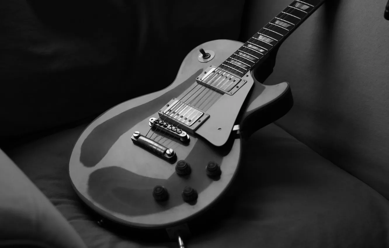 Фото обои black & white, гитара, струны, черно-белое, guitar, gibson, les paul