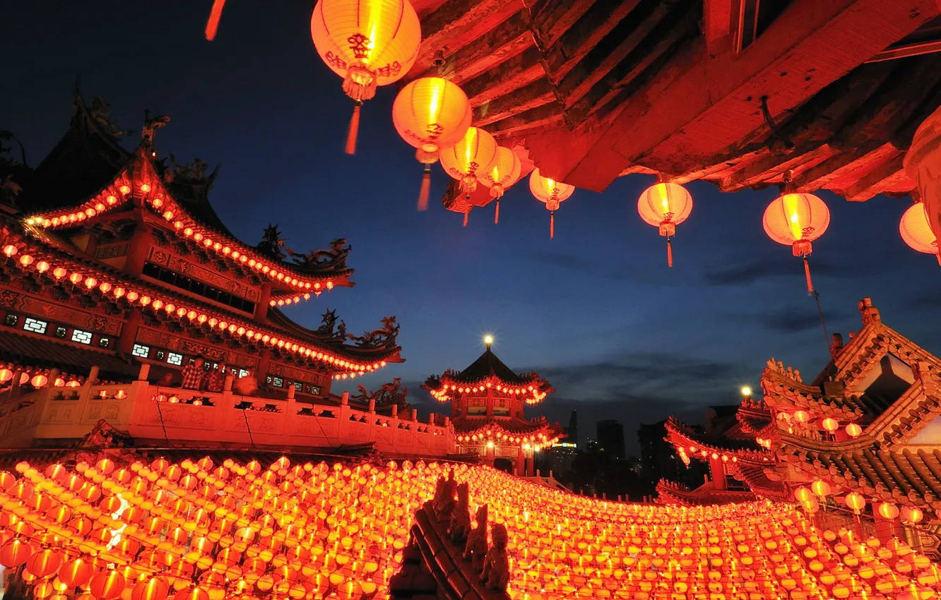 Фото обои бумага, фонарики, Kuala Lumpur, Malaysia, Thean Hou Temple