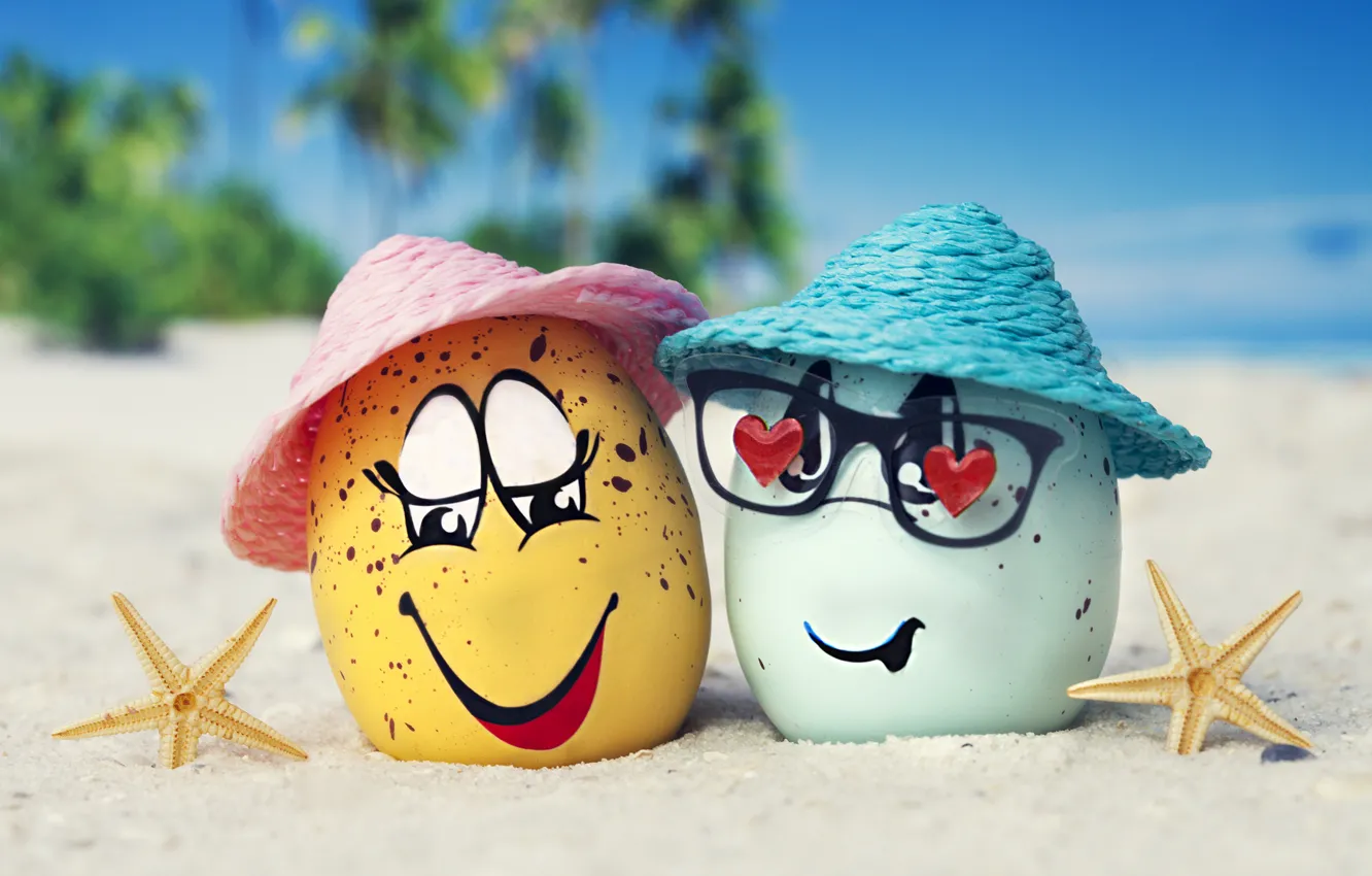 Фото обои summer, happy, beach, eggs, funny, glasses, cute, tropical