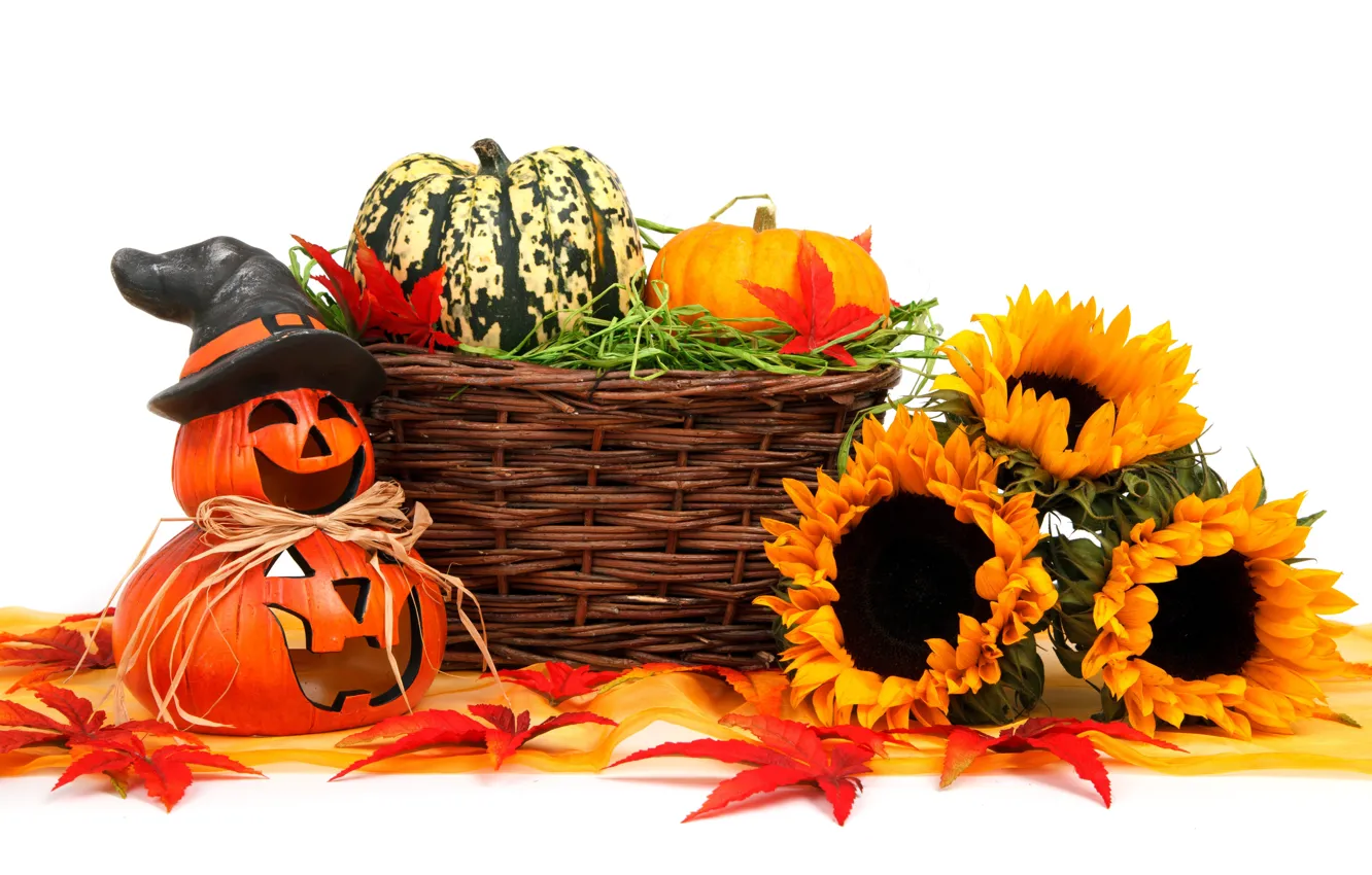 Фото обои осень, лицо, корзина, еда, урожай, Хэллоуин, украшение, празднование