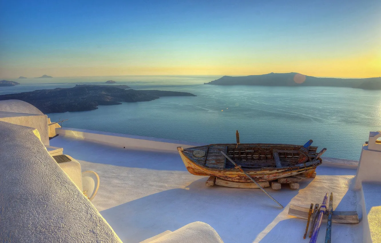 Фото обои море, лодка, Греция, курорт