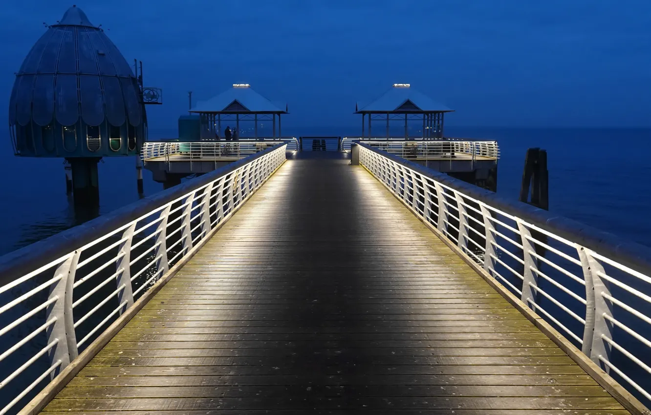 Фото обои ночь, мост, берег