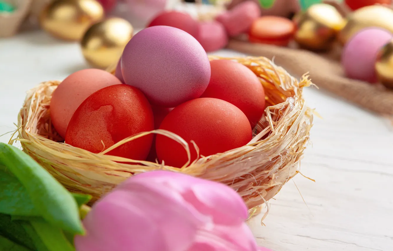 Фото обои праздник, яйца, пасха, корзинка