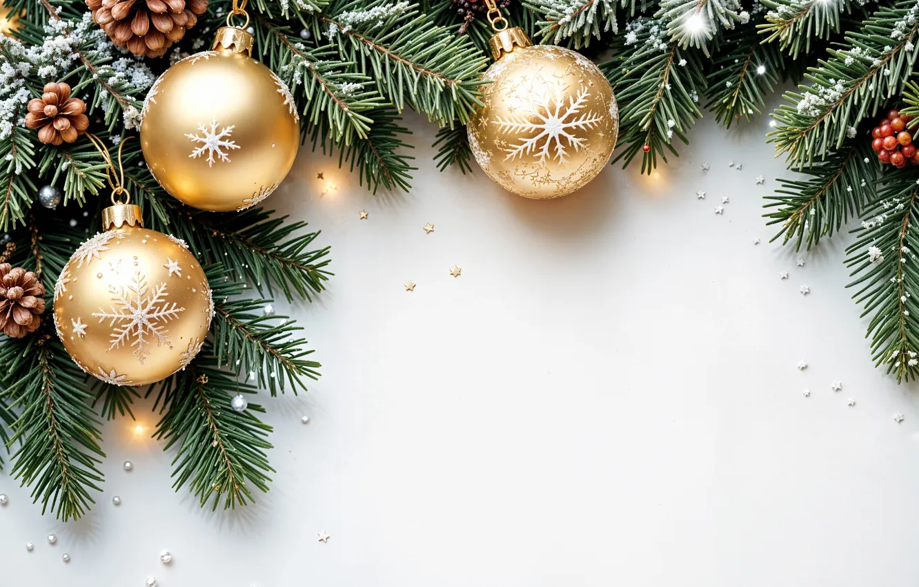 Фото обои украшения, фон, шары, Рождество, Новый год, golden, new year, Christmas