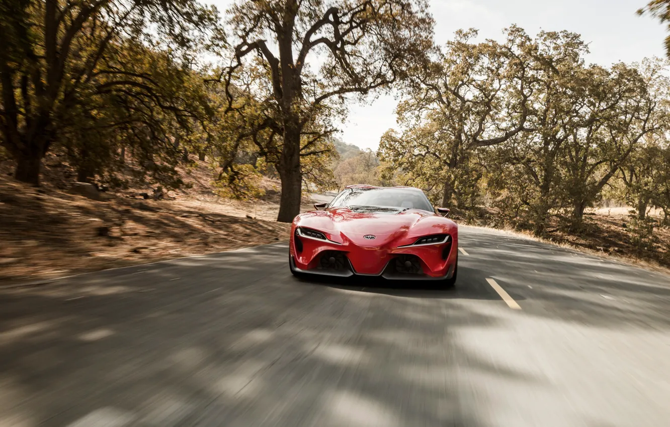 Фото обои дорога, красный, движение, купе, Toyota, 2014, FT-1 Concept