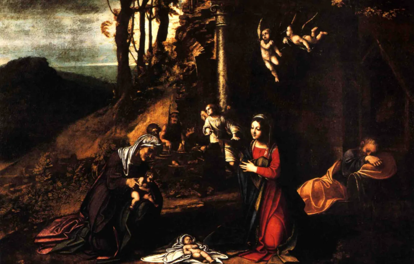 Фото обои Huile sur Bois, 1512, Corrège Nativité Crespi