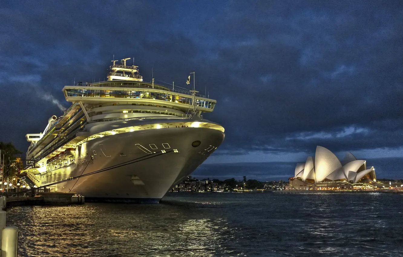 Фото обои ночь, корабль, Австралия, Сидней, гавань