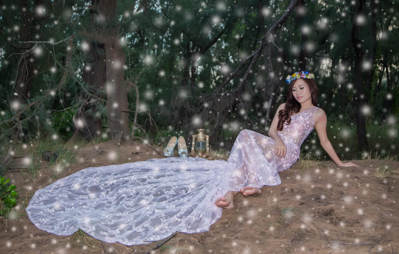 Фото обои девушка, природа, фон, платье