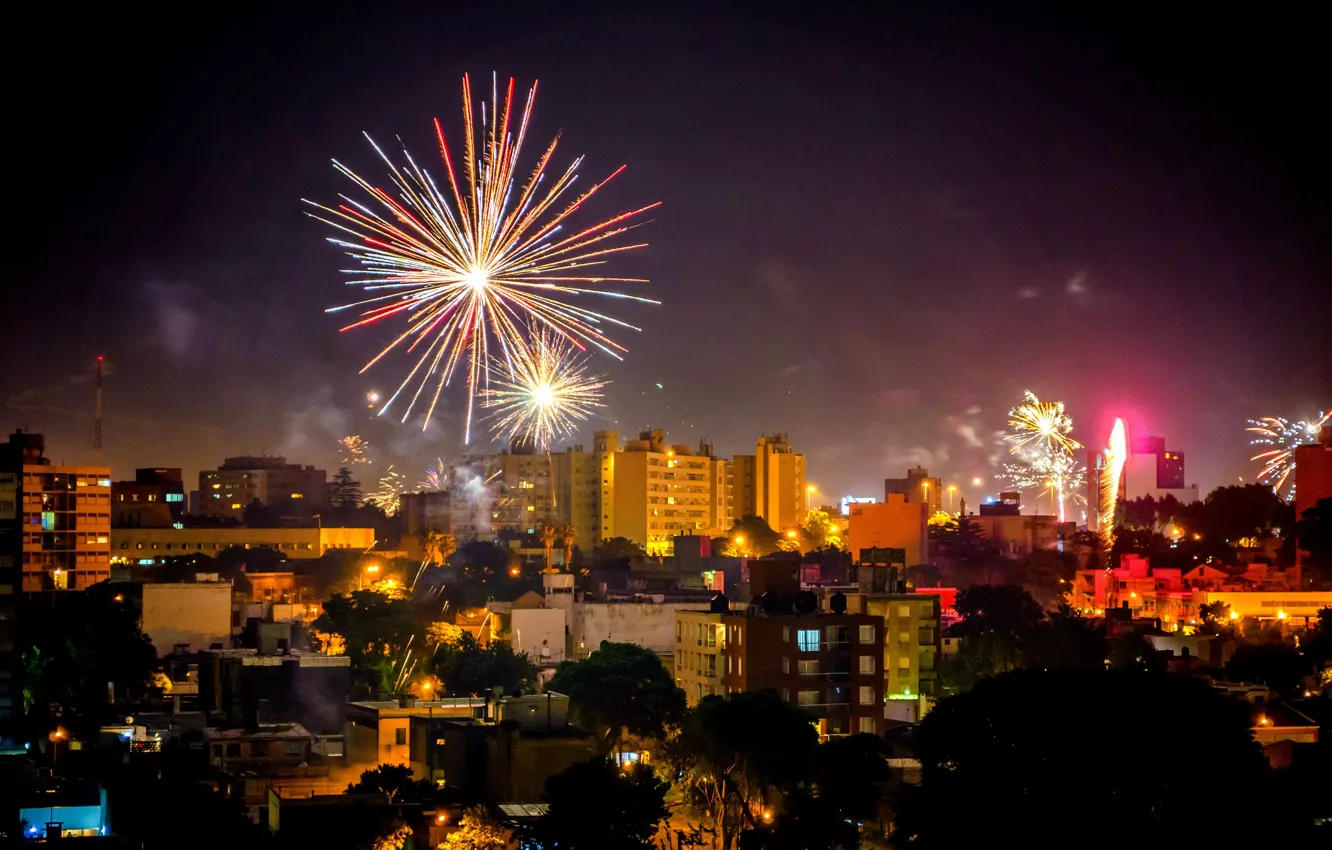 Фото обои ночь, салют, night, fireworks, Uruguay, Уругвай, Монтевидео, Montevideo
