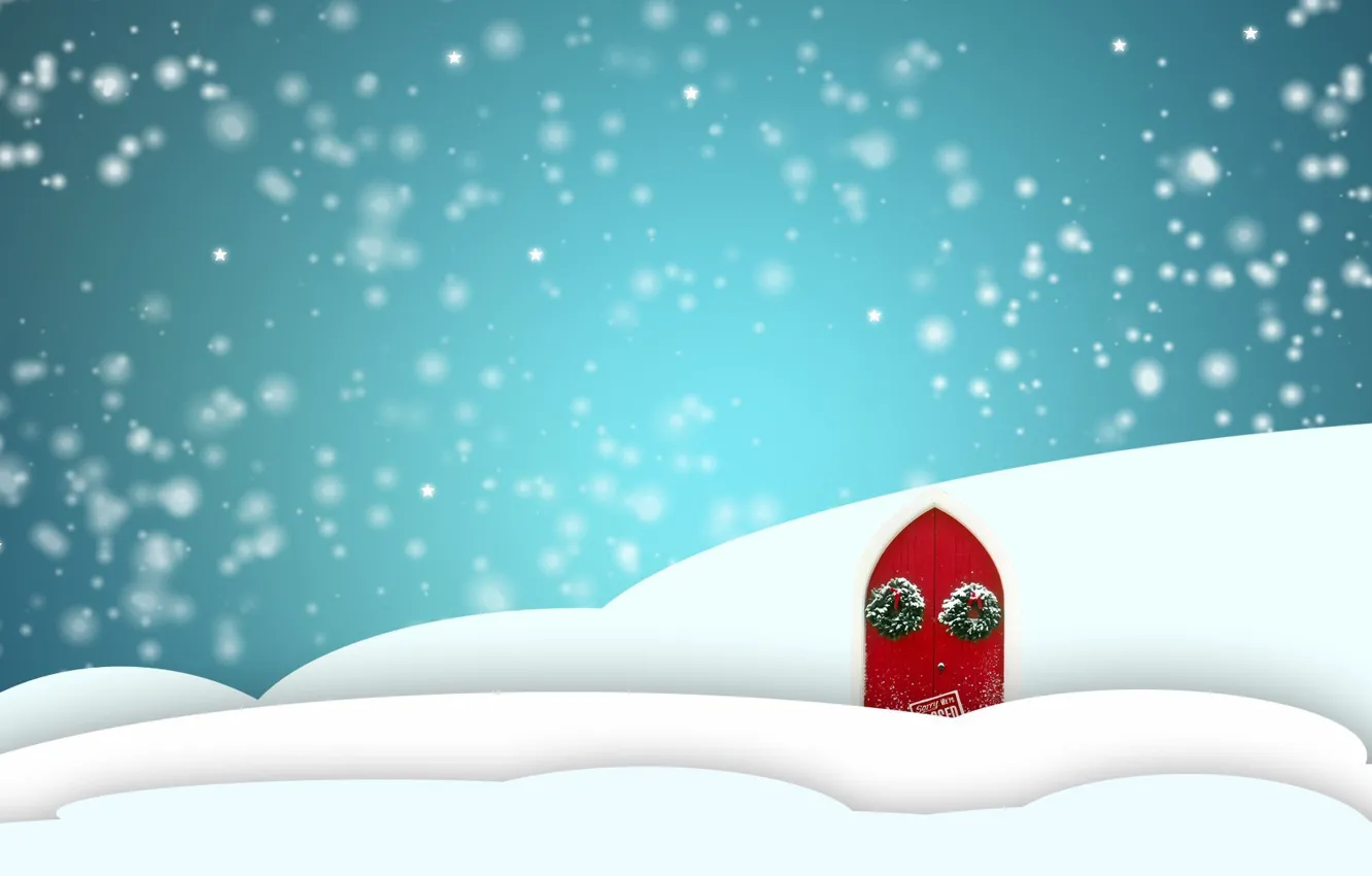 Фото обои новый год, снежок, красный домик