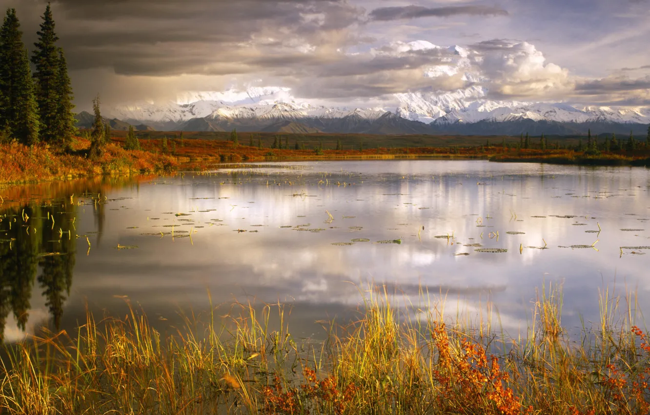 Фото обои осень, природа, озеро, Горы
