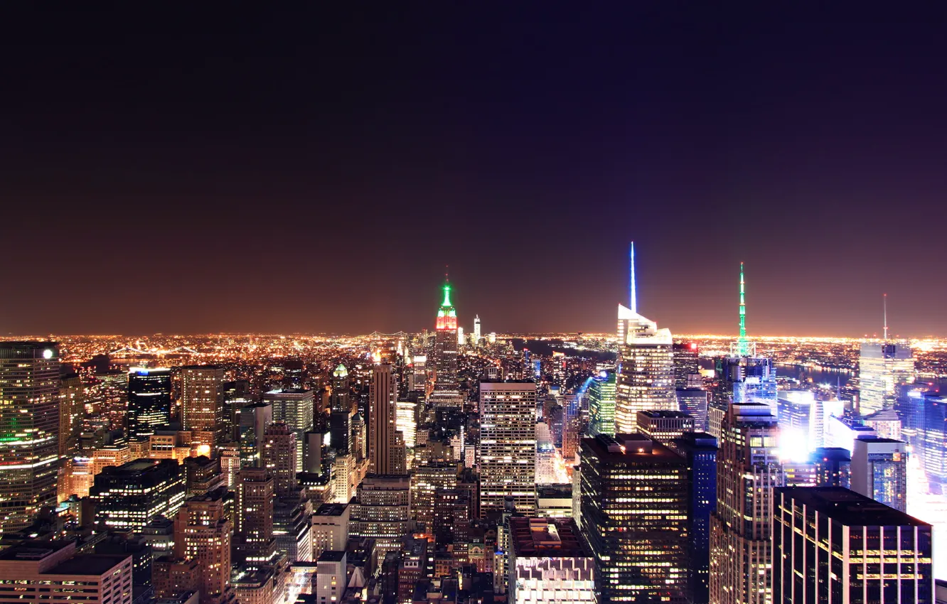 Фото обои ночь, город, здания, небоскребы, new york city, нью йорк