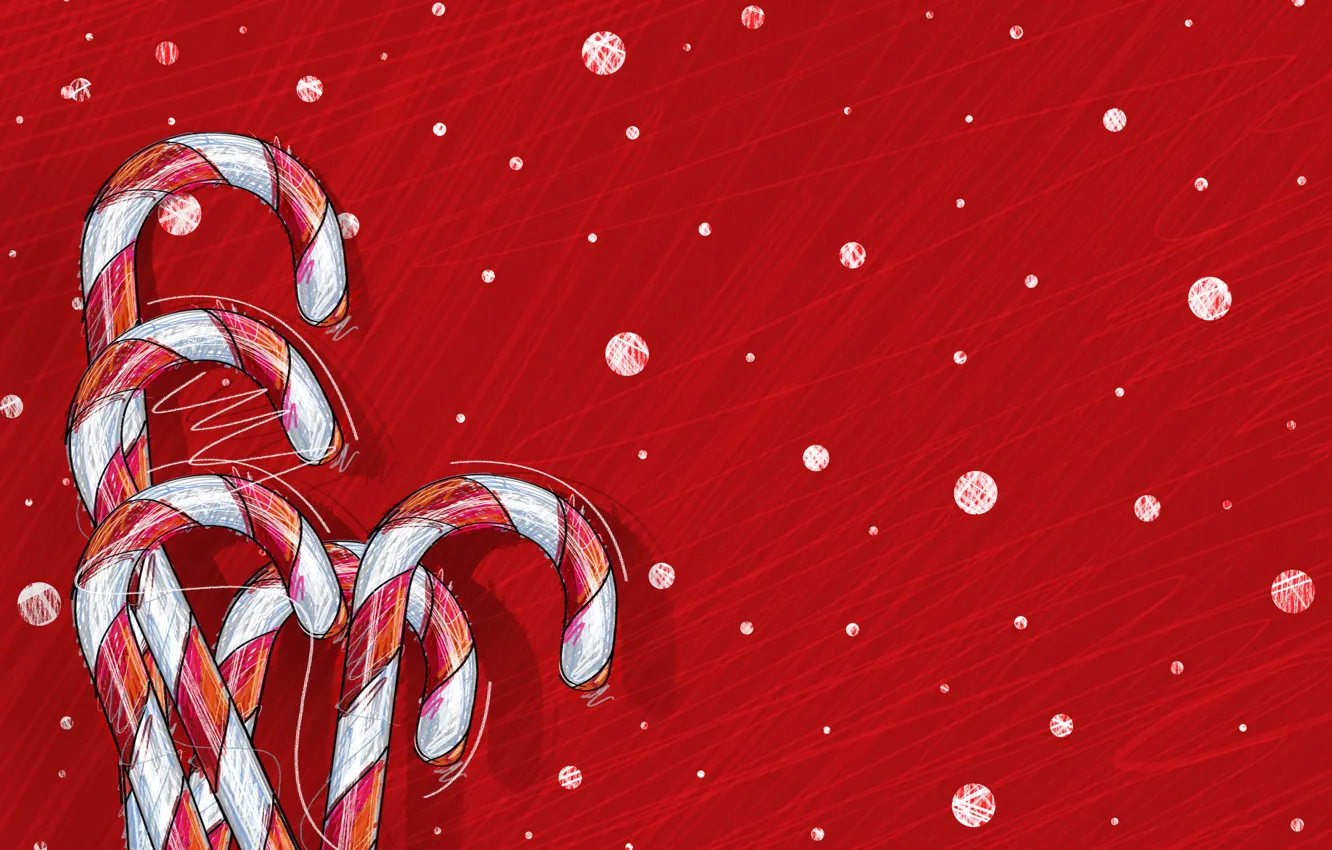 Фото обои снег, фон, праздник, рисунок, конфеты