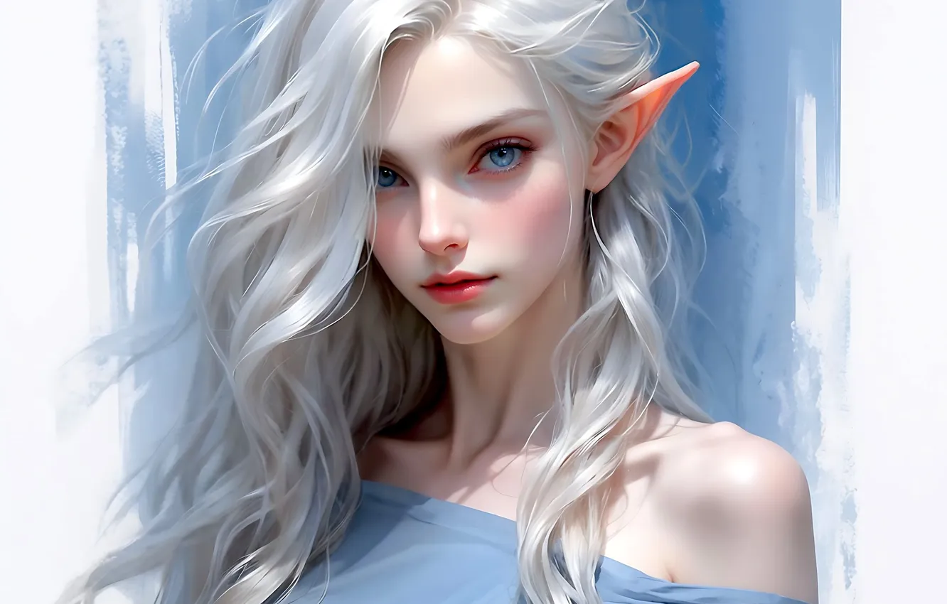 Фото обои girl, fantasy, blue eyes, elf, digital art, artwork, fantasy art, white hair