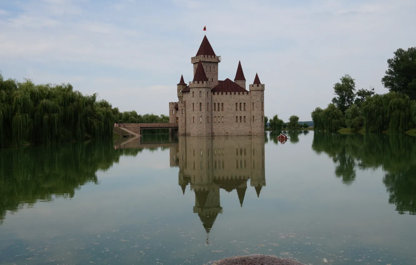 Фото обои пруд, отражение, замок, архитектура