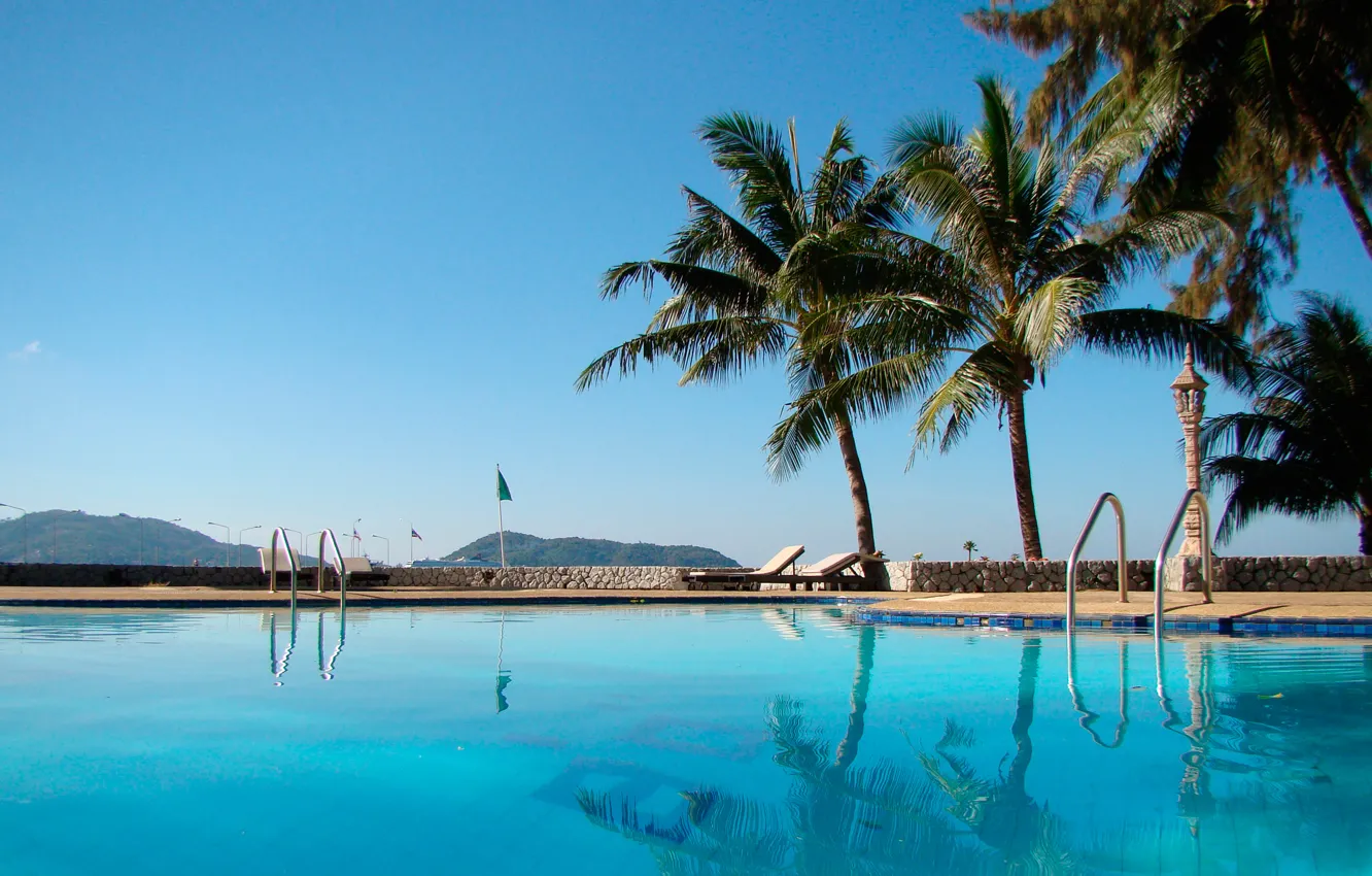 Фото обои пальмы, отдых, бассейн, отель, таворн бич