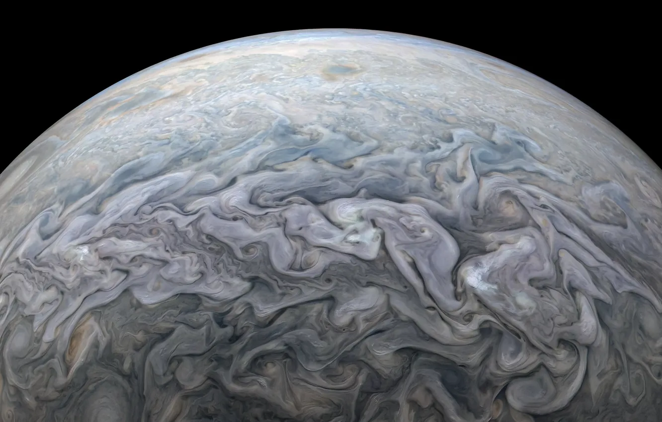 Фото обои космос, Юпитер, Солнечная система, поверхность планеты, Юнона, Jupiter, Juno, Kevin M. Gill