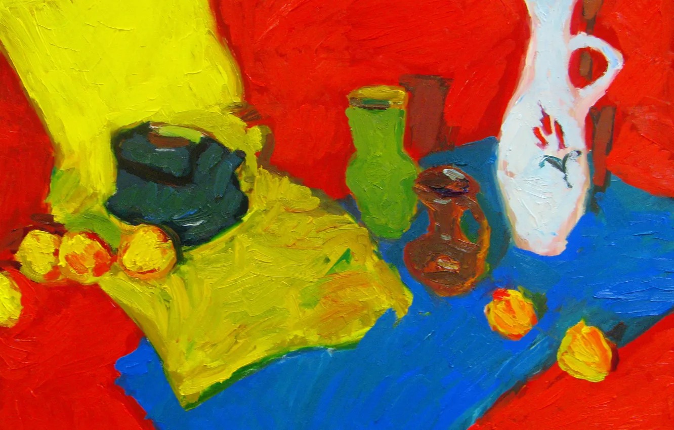 Фото обои яблоки, 2008, чайник, натюрморт, вазы, кувшины, Петяев