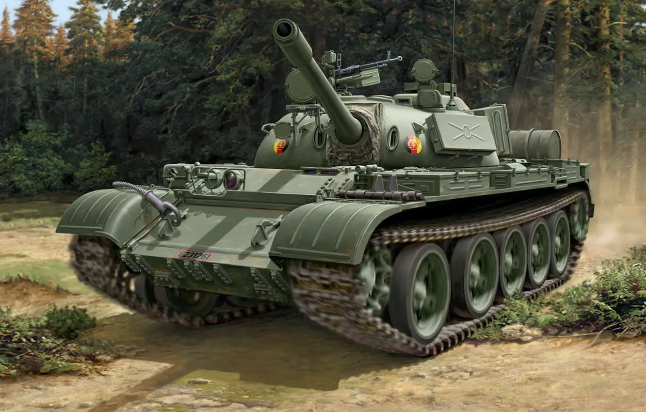 Фото обои рисунок, ГДР, советский средний танк, Т-55