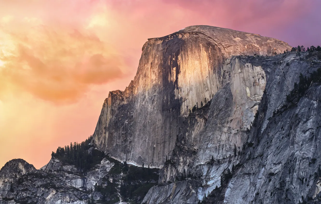 Фото обои Rock, Mountain, Yosemite, MacOS, OS X, Stock Wallpaper, Ultrawide