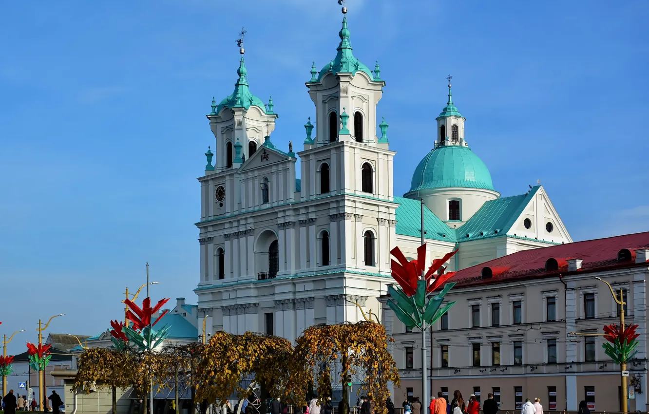 Фото обои площадь, архитектура, гродно, фарный костел