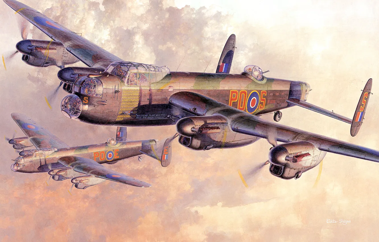 Фото обои небо, солнце, облака, рисунок, арт, бомбардировщики, самолёты, WW2