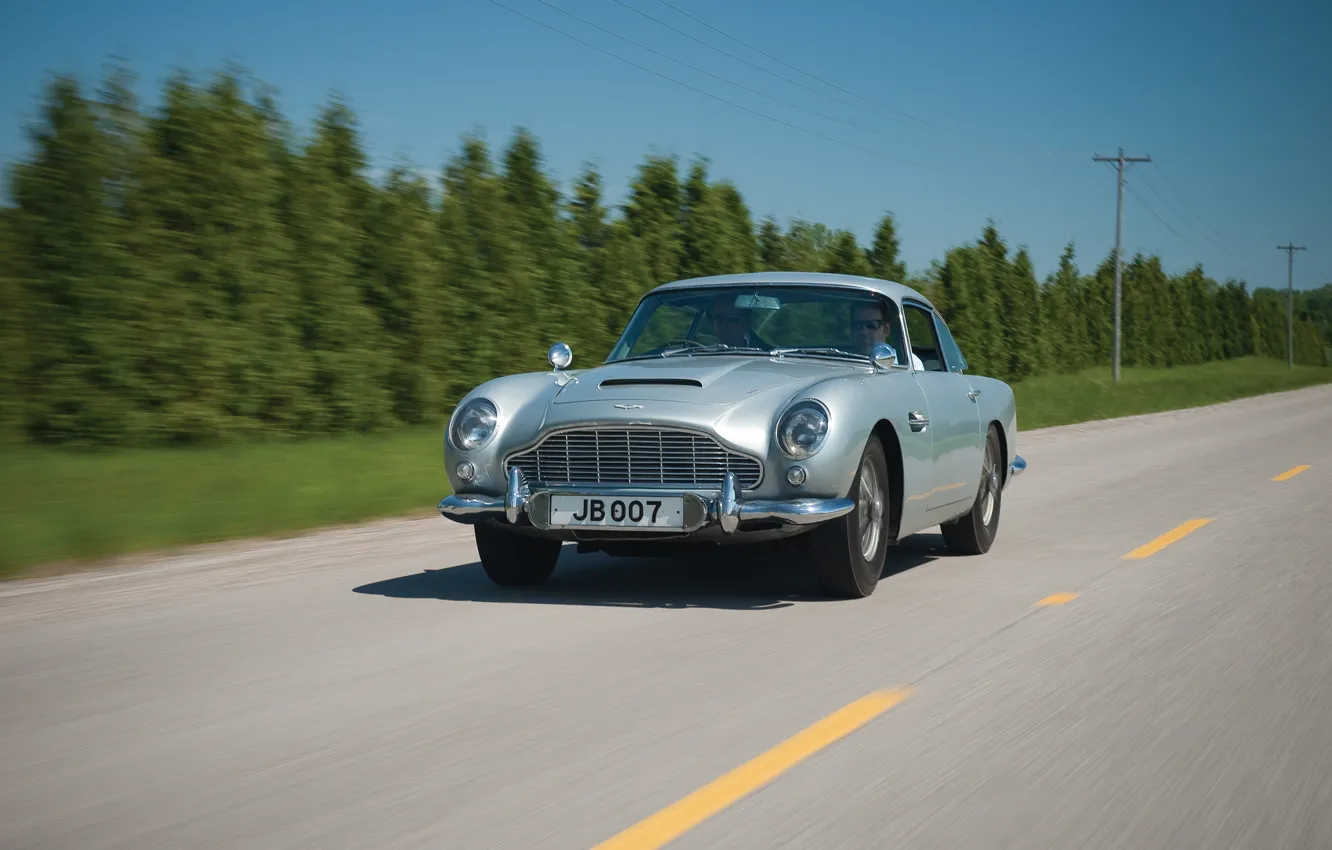 Фото обои серый, Aston Martin, классика, 1964, DB5, автомобиль Джеймса Бонда