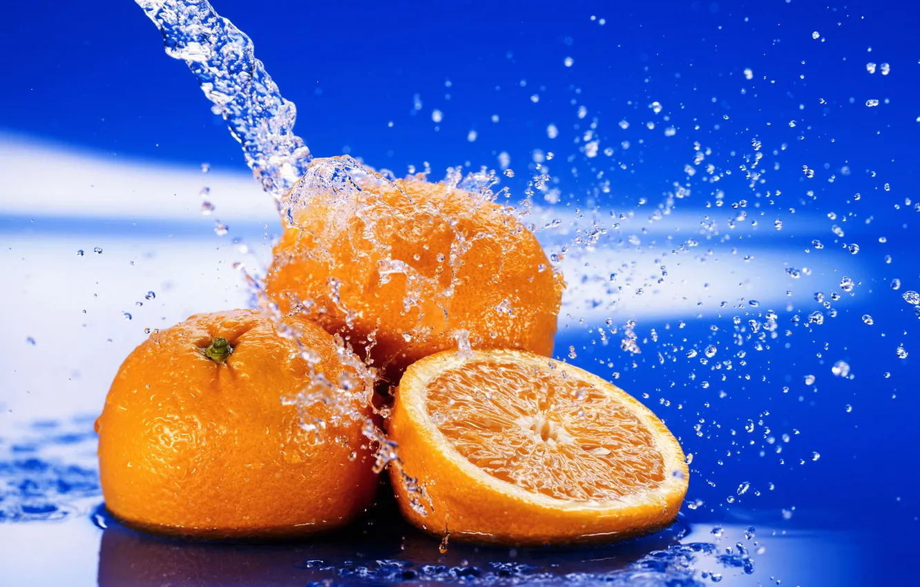 Фото обои вода, капли, брызги, обои, апельсин, натюрморт