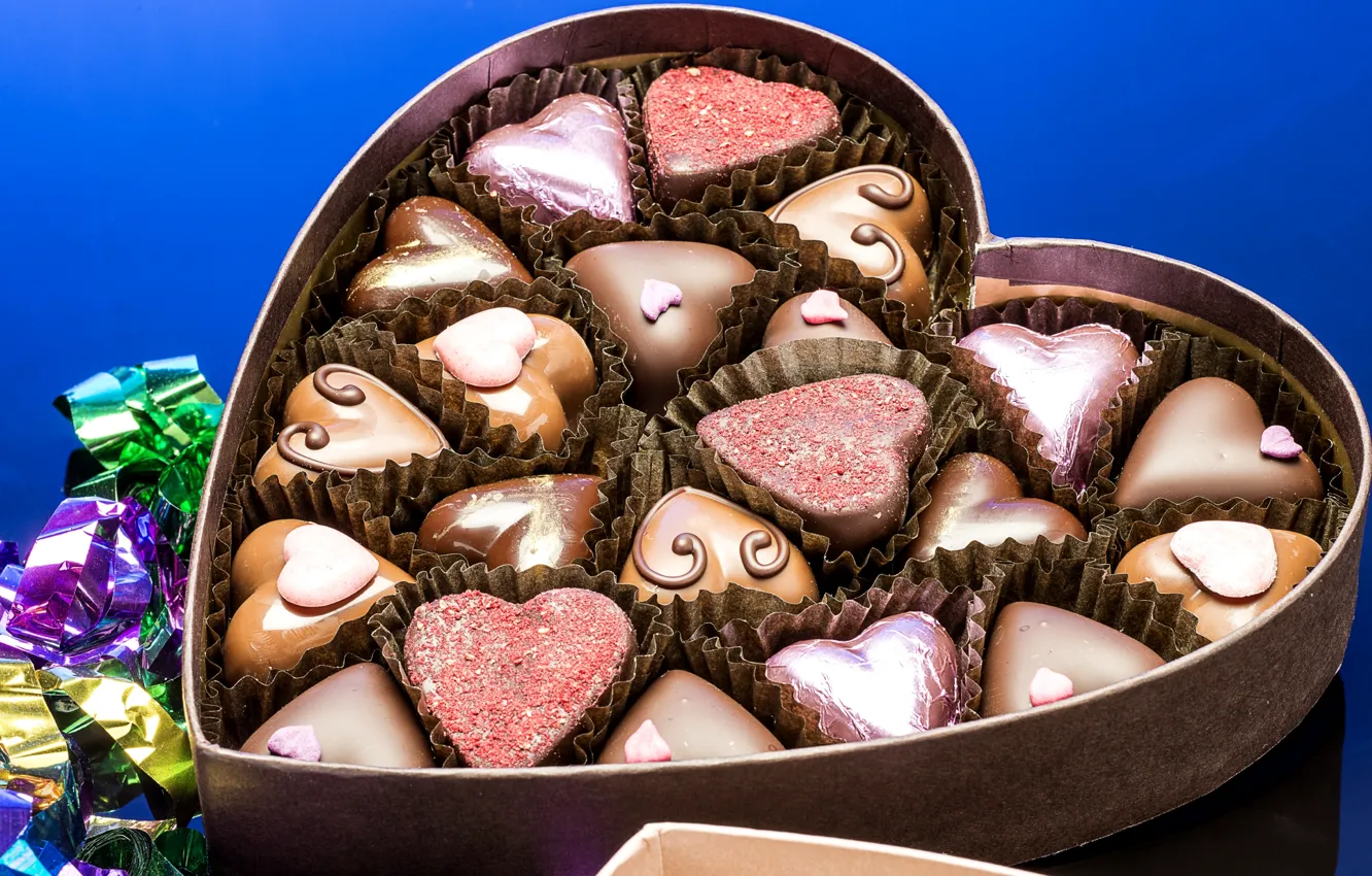 Фото обои коробка, сердце, шоколад, конфеты