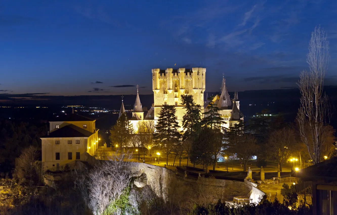 Фото обои фото, Ночь, Город, Замок, Фонари, Испания, Alcazar Segovia