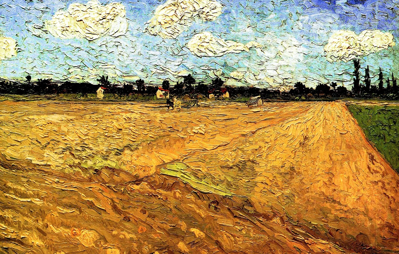 Фото обои облака, Vincent van Gogh, поле для посева, Ploughed Field