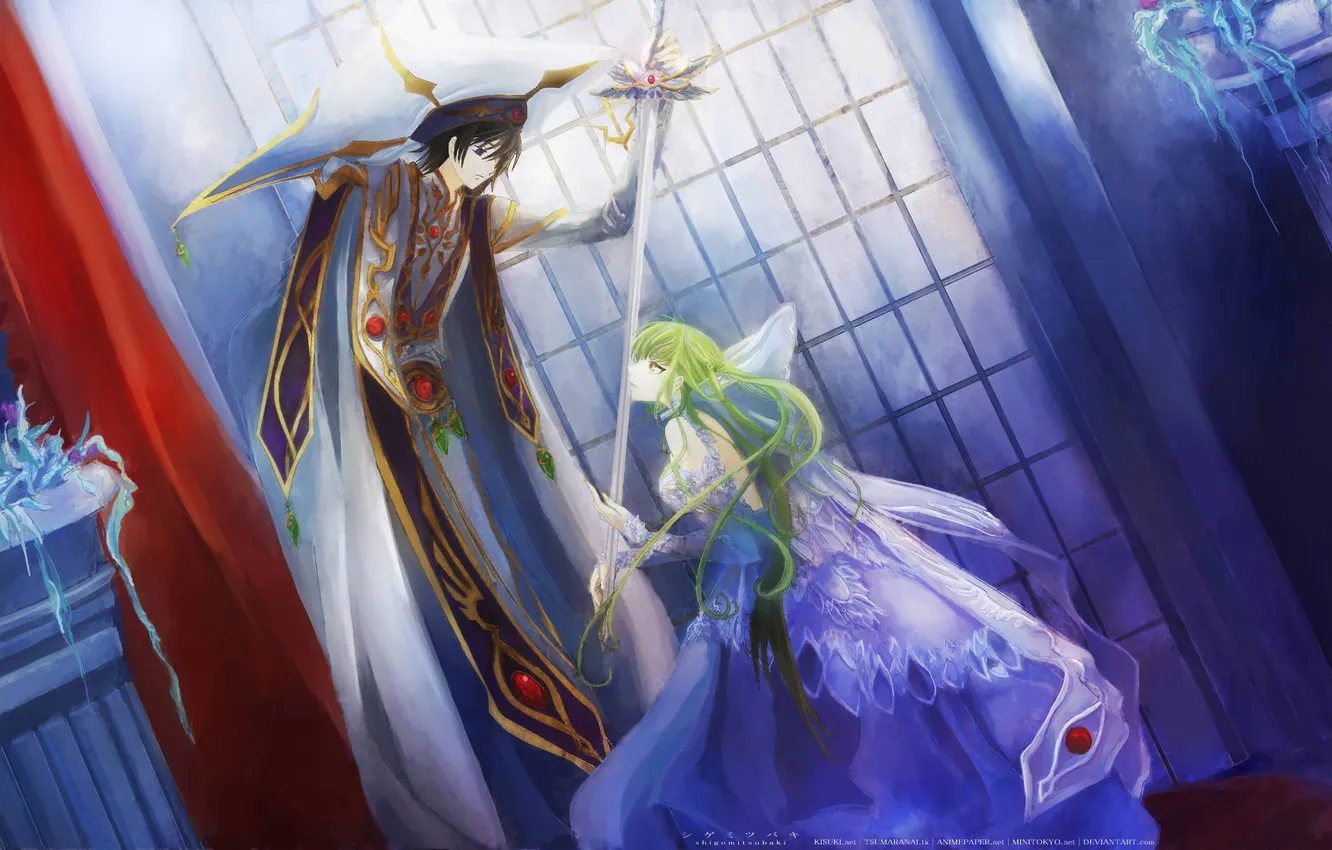 Фото обои принц, зеленые волосы, поклон, Лелуш, сode geass