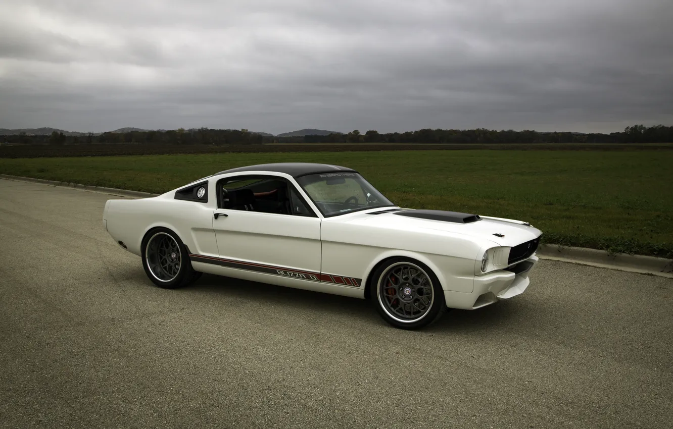 Фото обои Ford, Ford Mustang, Blizzard, White, Fastback, Side, Ringbrothers, Mustang 1965