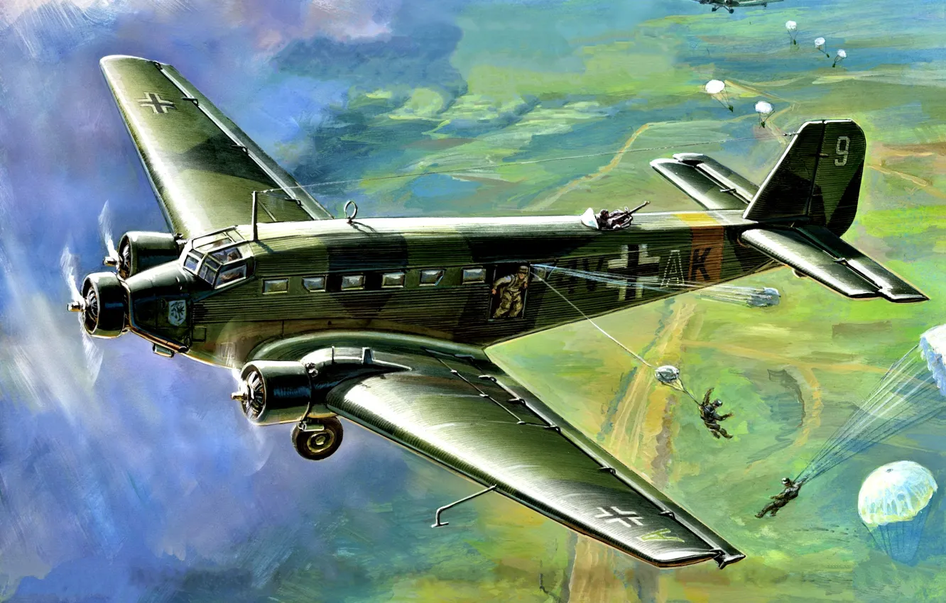 Фото обои военно-транспортный, Junkers, парашютисты, пассажирский самолет, Немецкий, Люфтваффе, Ju 52, Tетушка Ю
