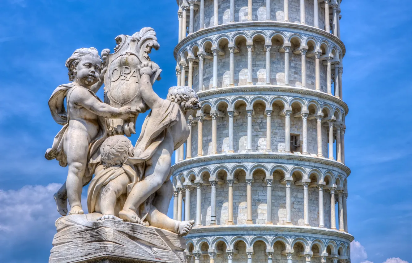 Фото обои башня, Италия, скульптура, Пиза, Italy, Pisa, Пизанская башня, Leaning Tower of Pisa