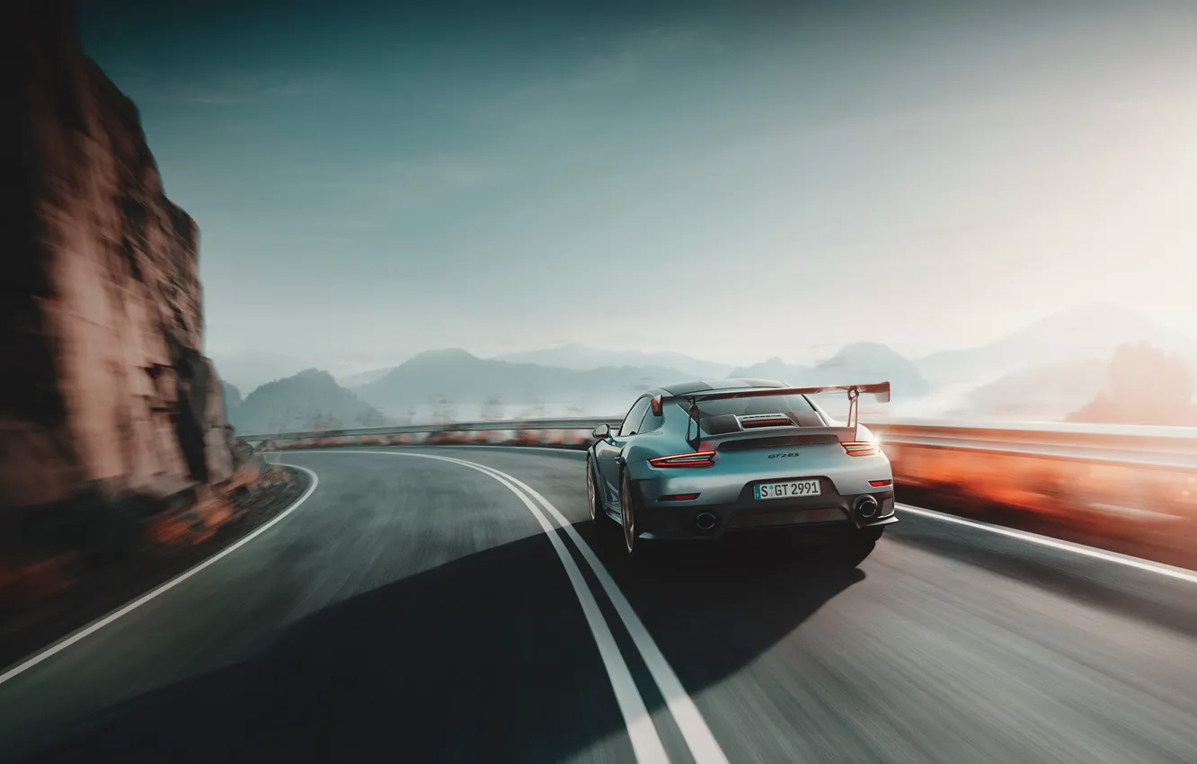 Фото обои скорость, 911, Porsche, вид сзади, 2018, GT2 RS