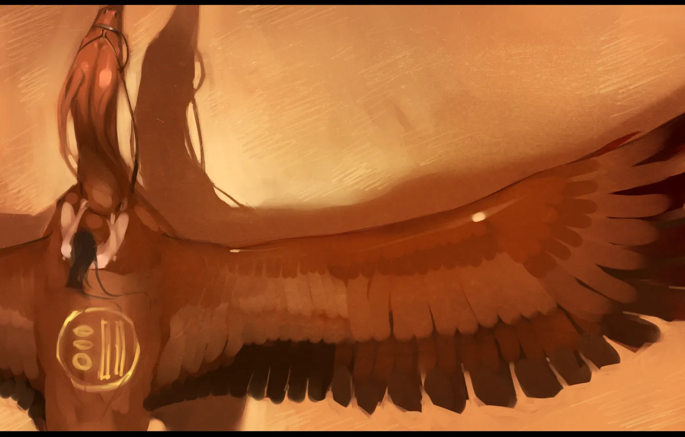 Фото обои девушка, птица, крылья, Палет