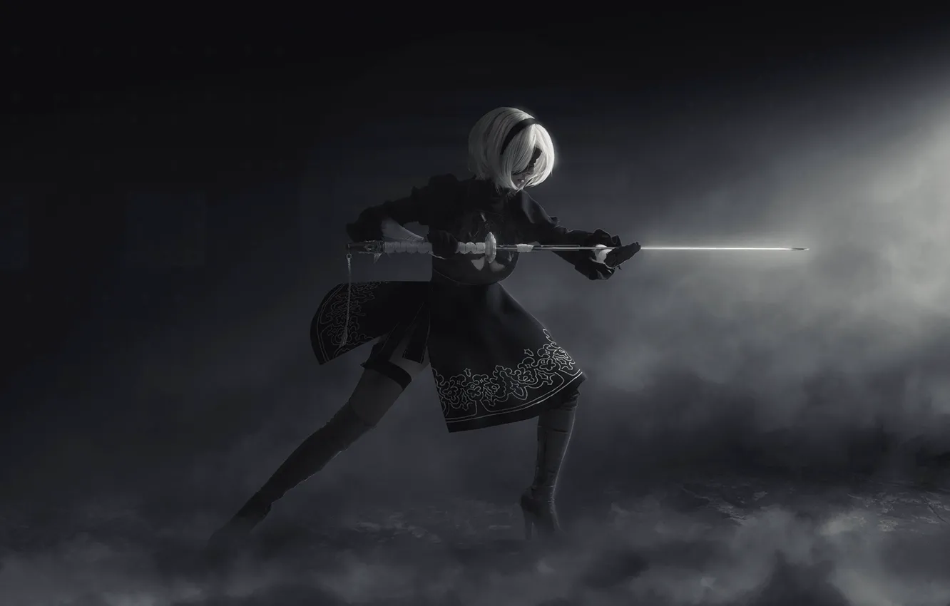 Фото обои girl, sword, style, cosplay, nier automata