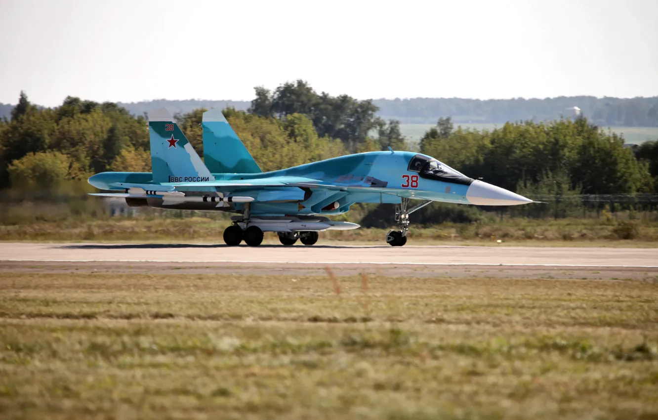 Фото обои истребитель, бомбардировщик, аэродром, Су-34