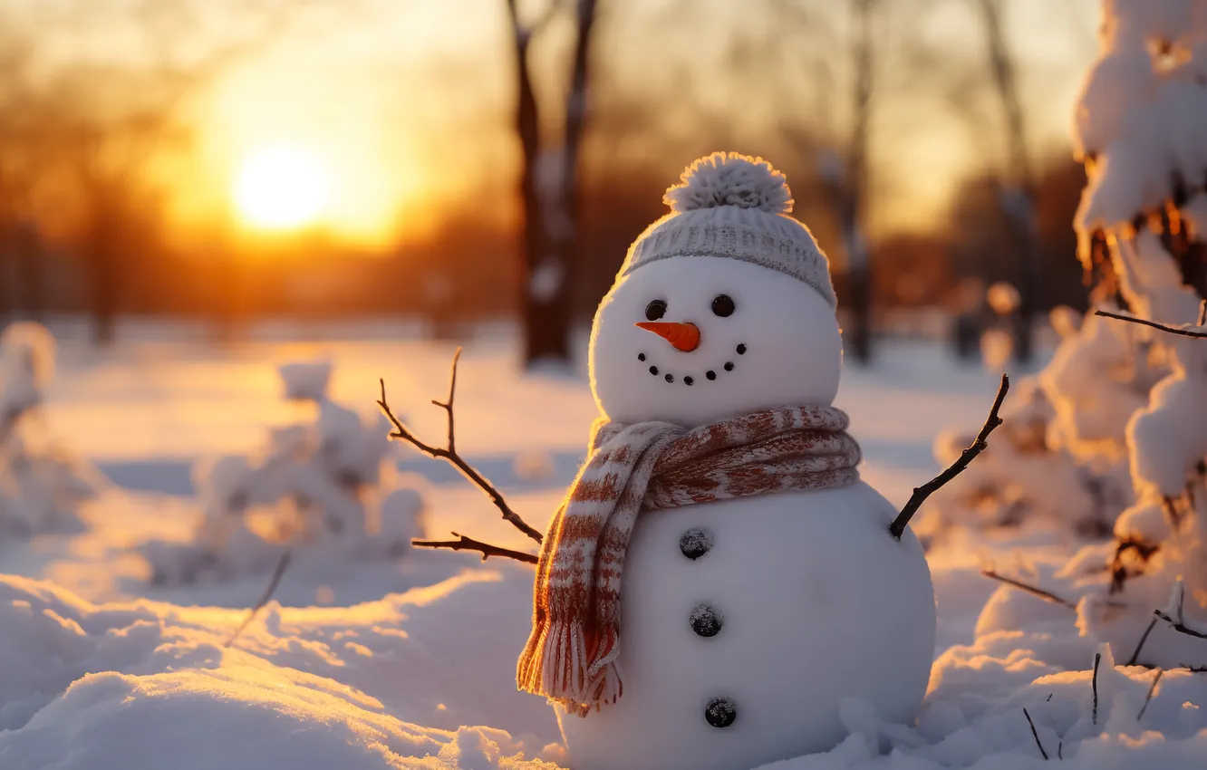 Фото обои зима, снег, Рождество, Новый год, снеговик, Christmas, winter, snow