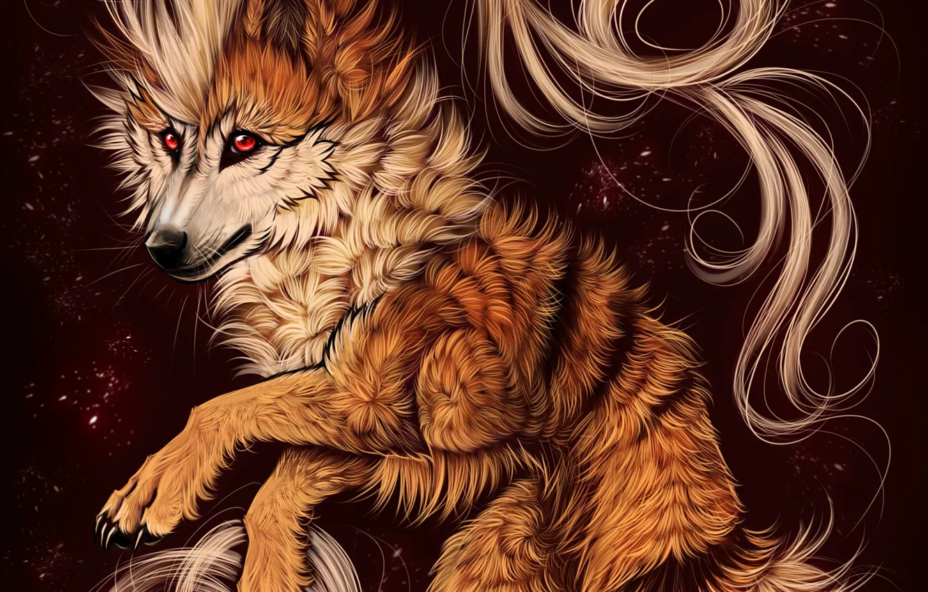 Фото обои фон, волк, арт, грива, myarukawolf, by myarukawolf