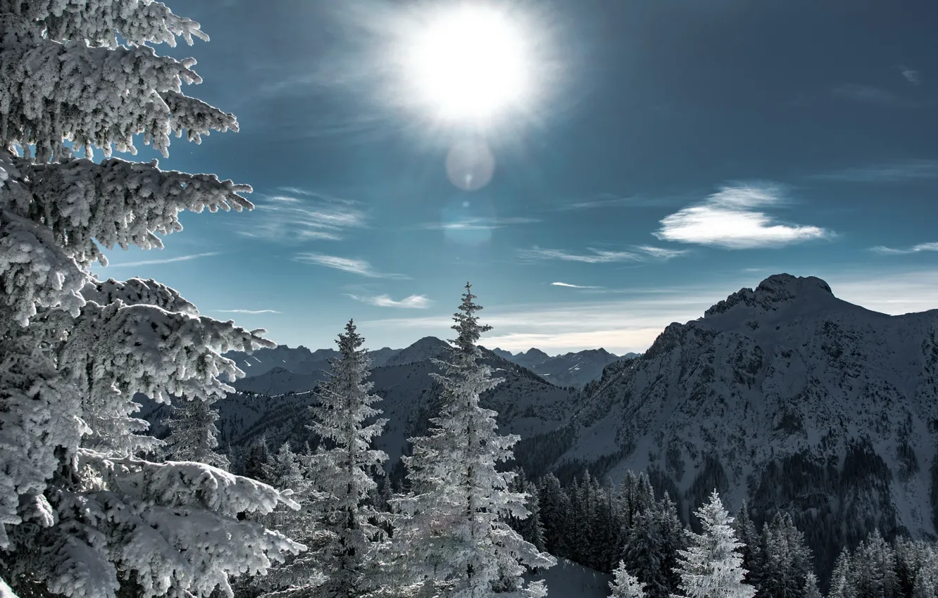 Фото обои зима, небо, горы