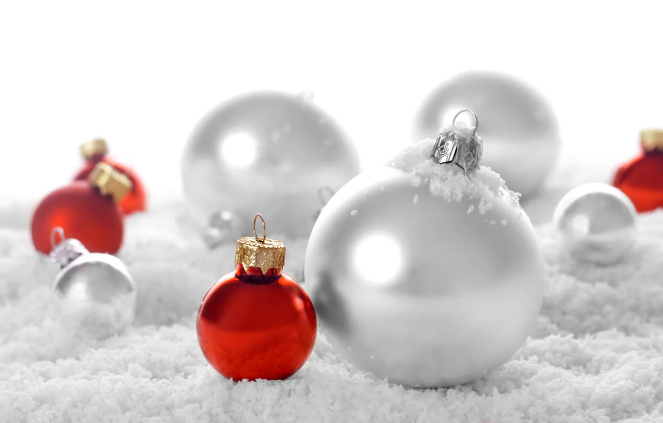 Фото обои зима, снег, настроение, шары, новый год, рождество, праздники