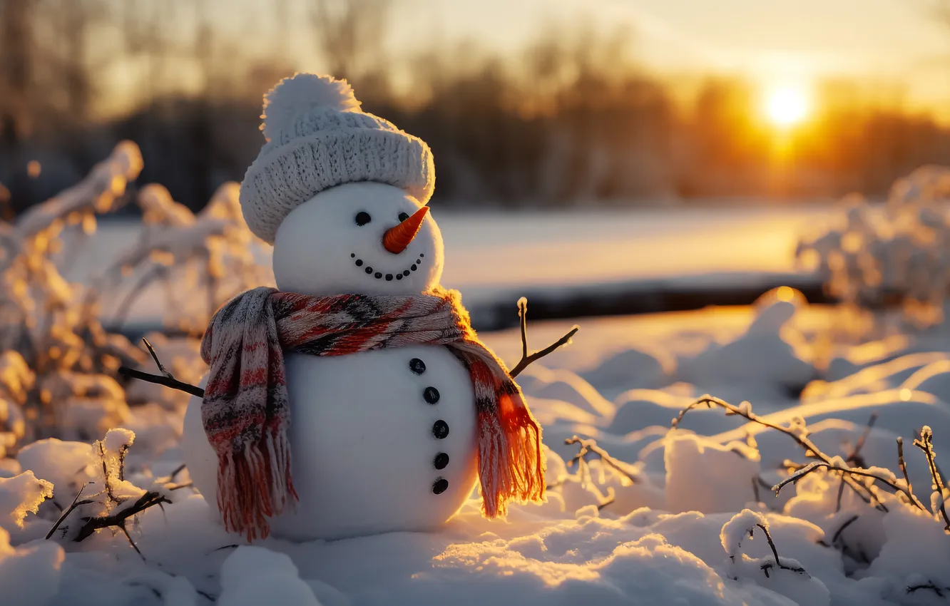 Фото обои зима, снег, Рождество, Новый год, снеговик, Christmas, winter, snow