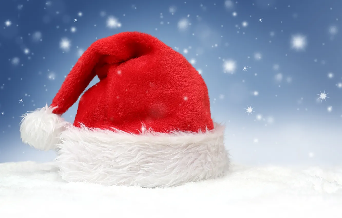 Фото обои снег, капот, Рождество, Новый год, new year, Дед Мороз, Christmas, hat