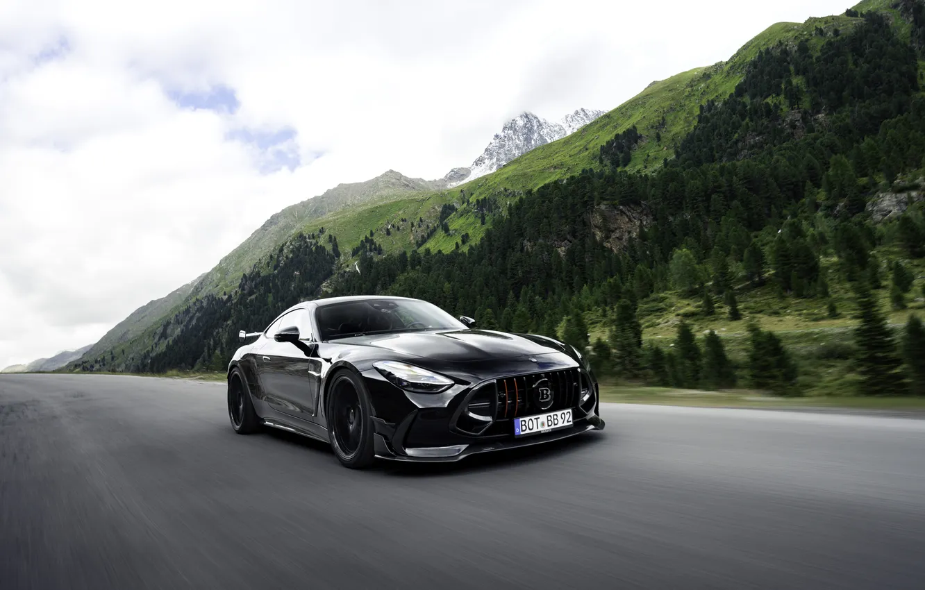 Фото обои Brabus, спортивное купе, Mercedes-AMG, 2025, Mercedes-AMG GT 63 S E Performance, черный кузов, Brabus 1000