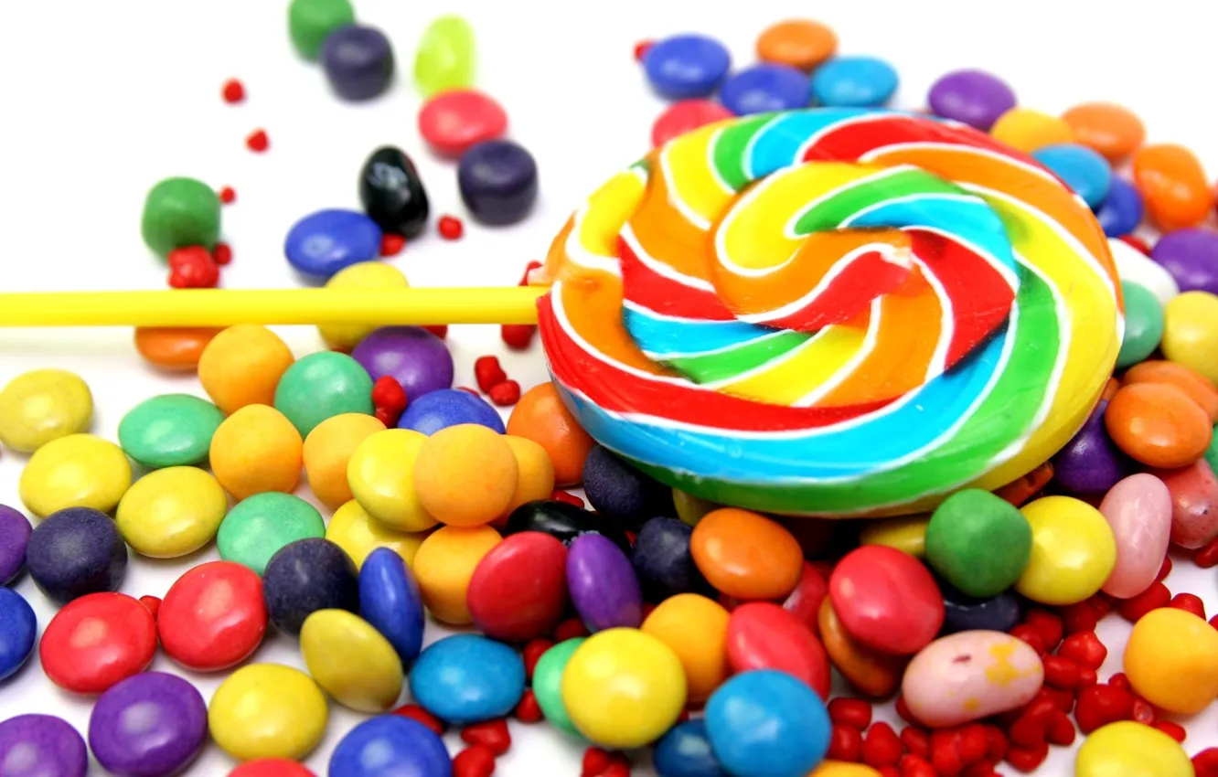 Фото обои еда, конфеты, сладости, леденцы, леденец, разноцветные, драже