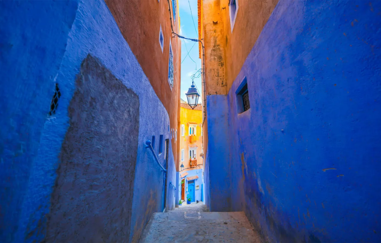 Фото обои дома, улочка, Марокко, Шефшауэн
