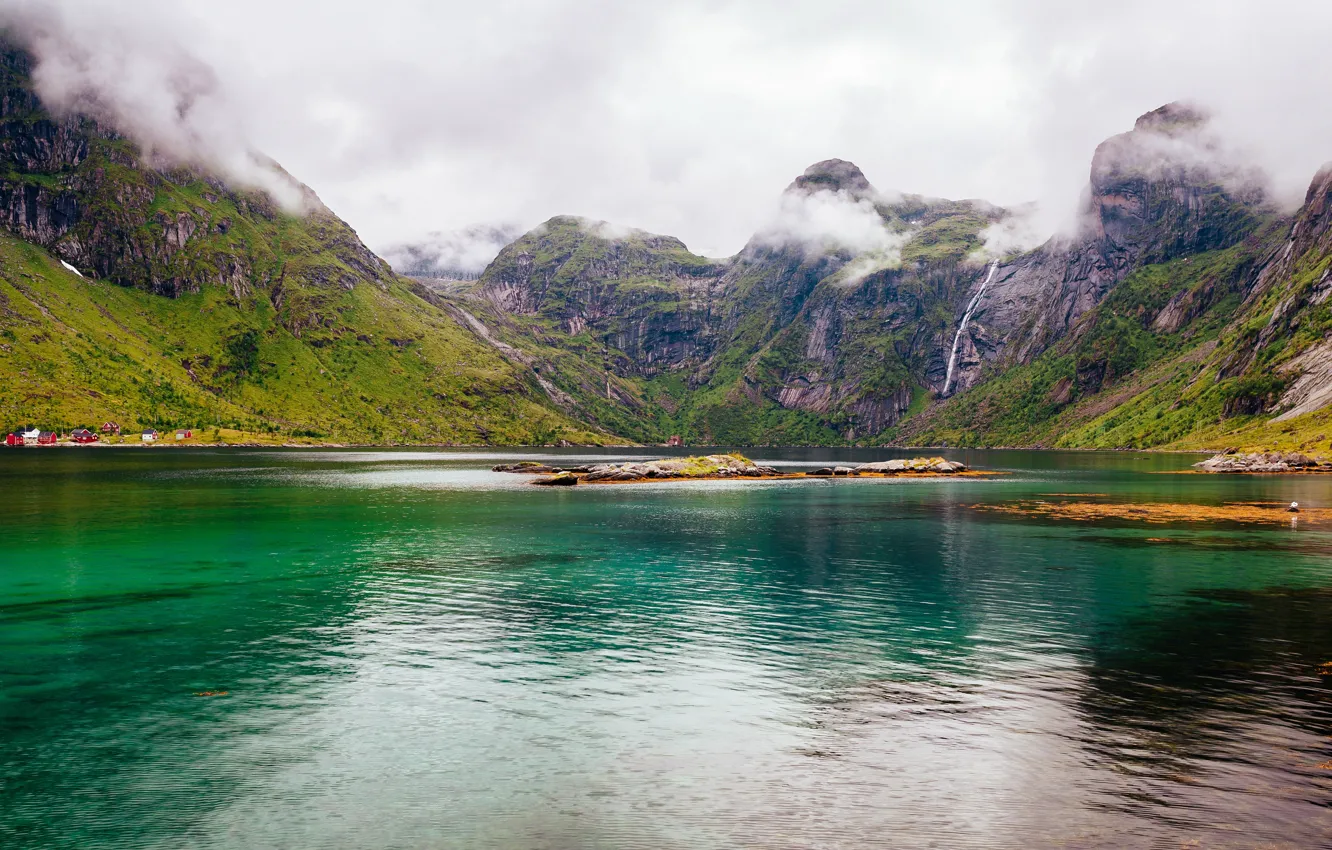 Фото обои облака, горы, Норвегия, Norway, фьорд, Lofoten, Nordland, Soervaag